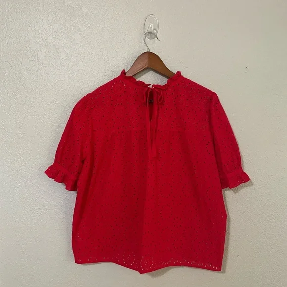 Madewell Plus Size Embroidered Eyelet Ruffle-Neck Keyhole Top - Picture 6 of 10